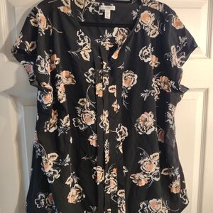 Catherines Black Floral Blouse